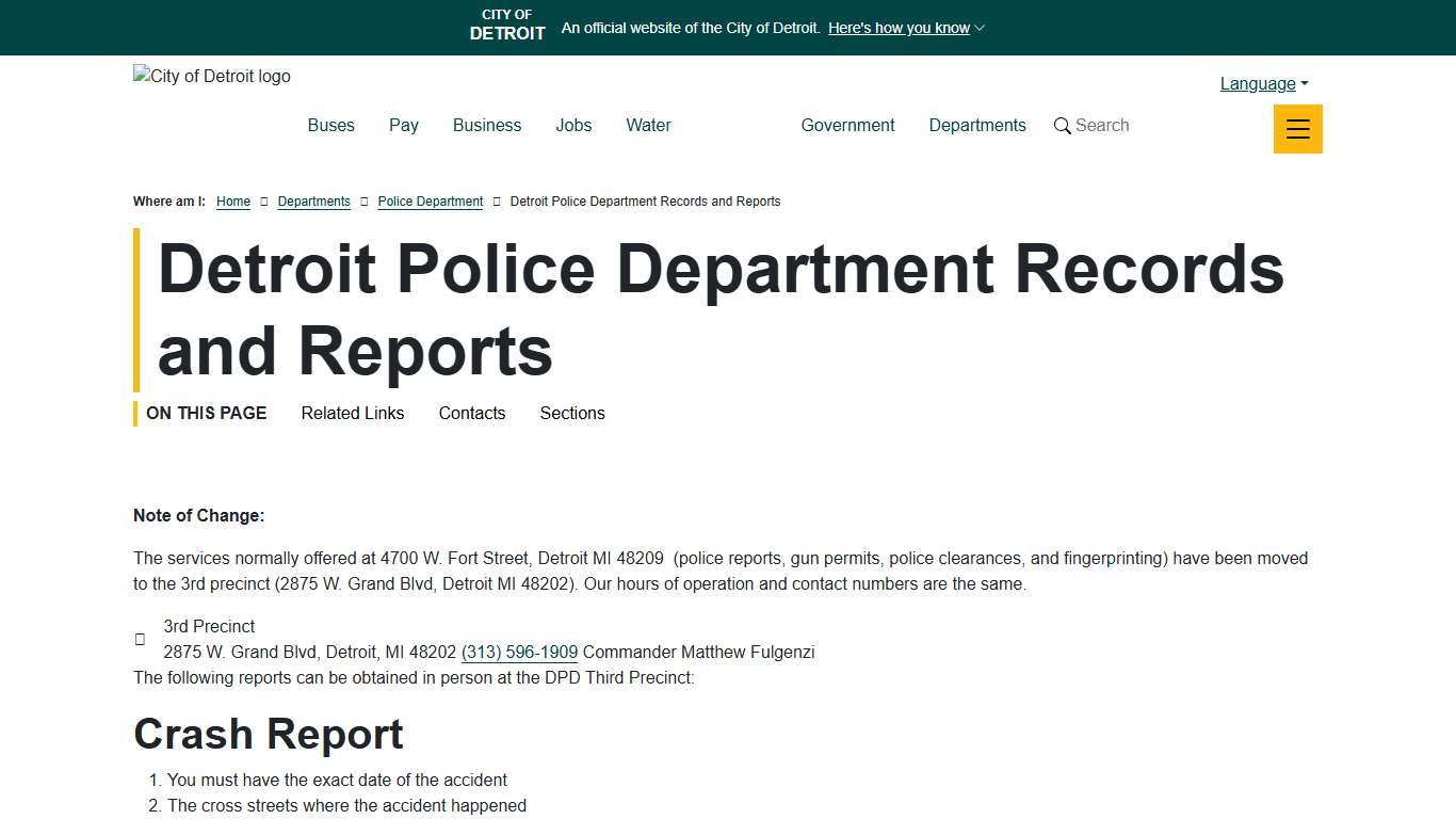 Detroit Police Department Records and Reports City of Detroit