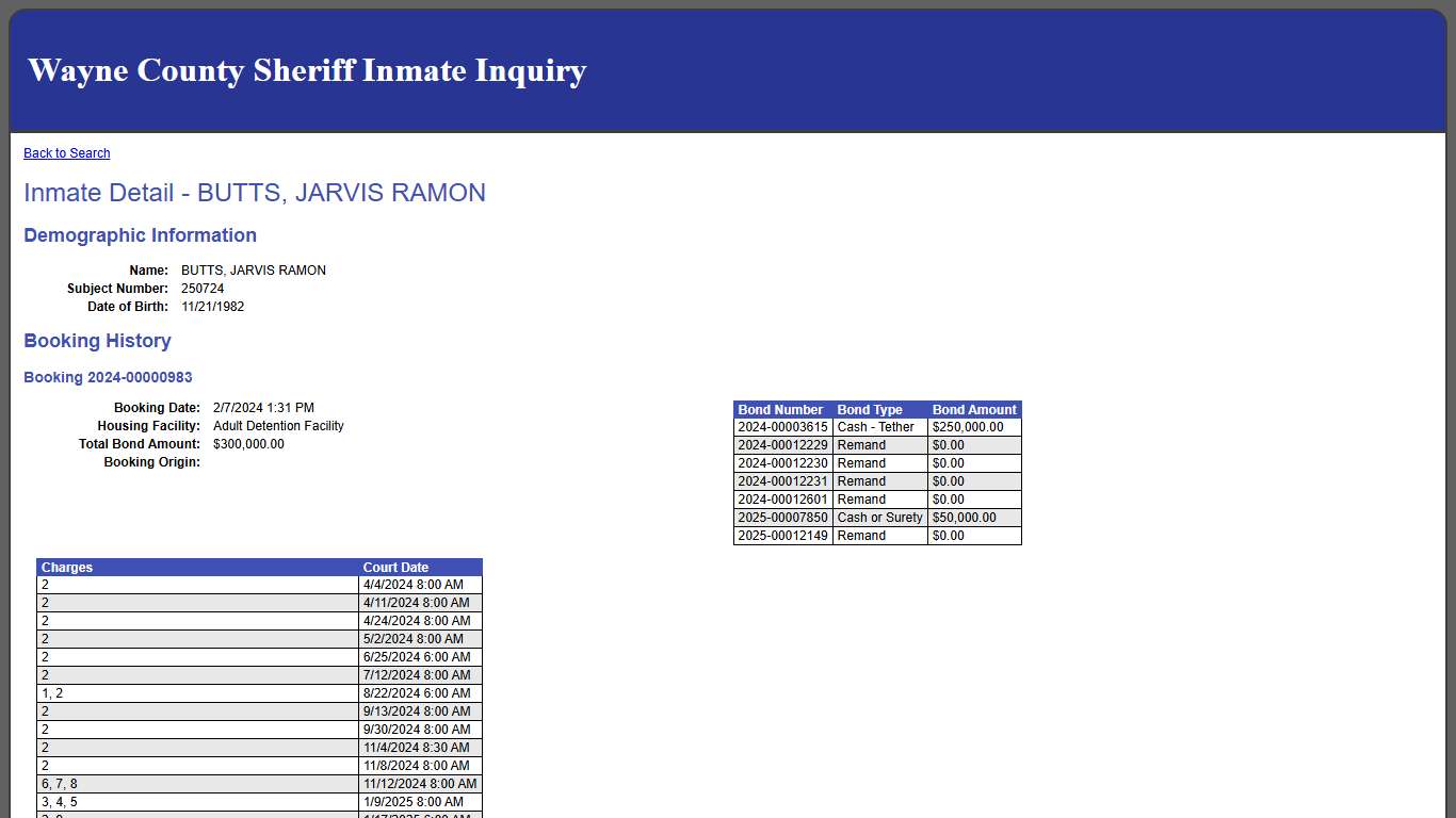 Inmate Detail - BUTTS, JARVIS RAMON